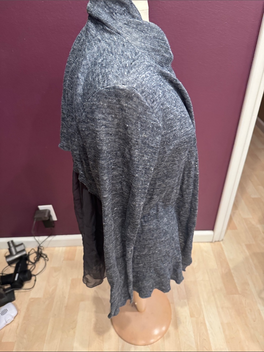 Draped Open-Front Gray Women's Cardigan Sweater - Picture 7 of 7